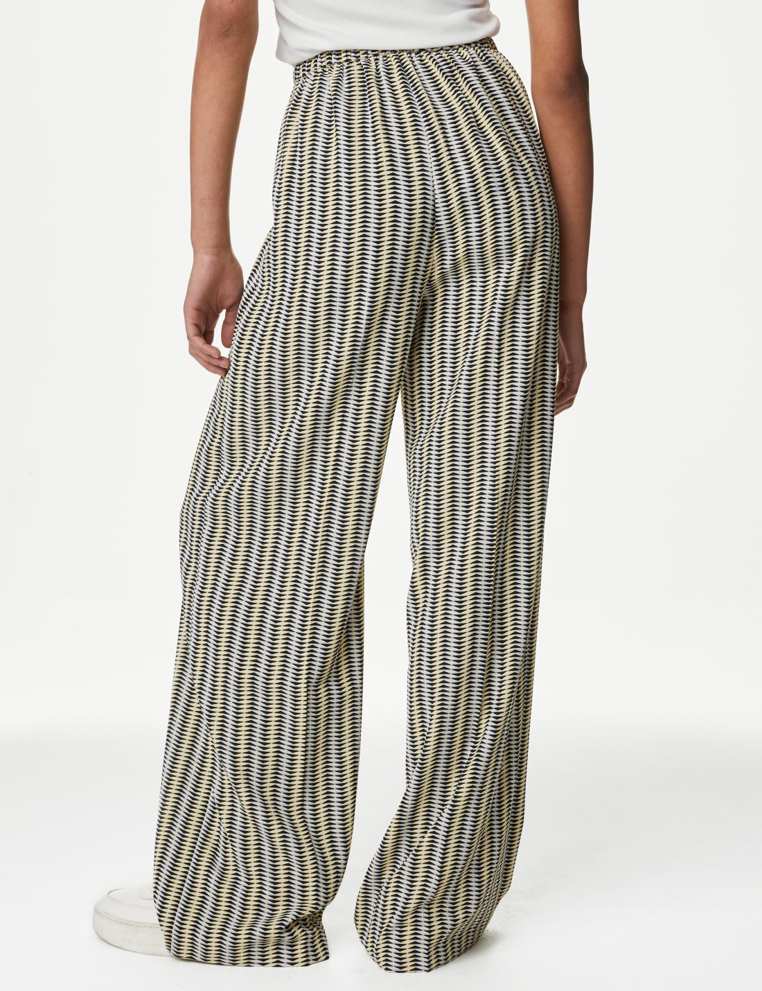 Yüksek Bel Desenli Wide Leg Pantolon