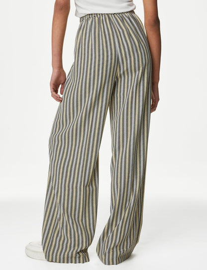Yüksek Bel Desenli Wide Leg Pantolon