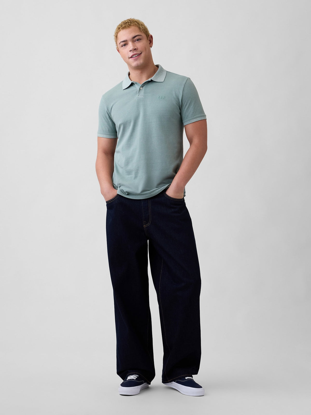 Yeşil Gap Logo Piqué Polo Yaka T-shirt
