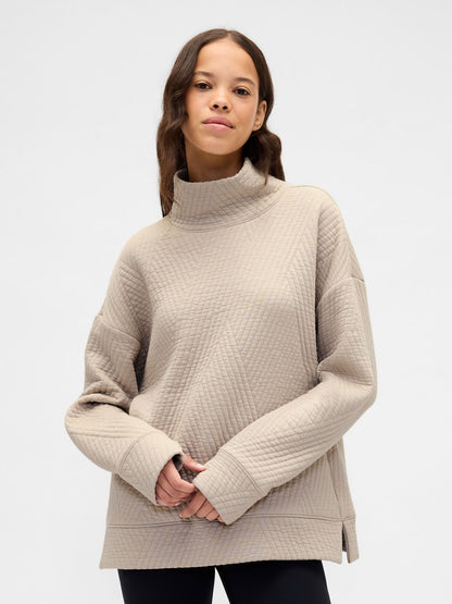Bej Gapfit Karo Desenli Jakarlı Triko Funnel-neck Sweatshirt
