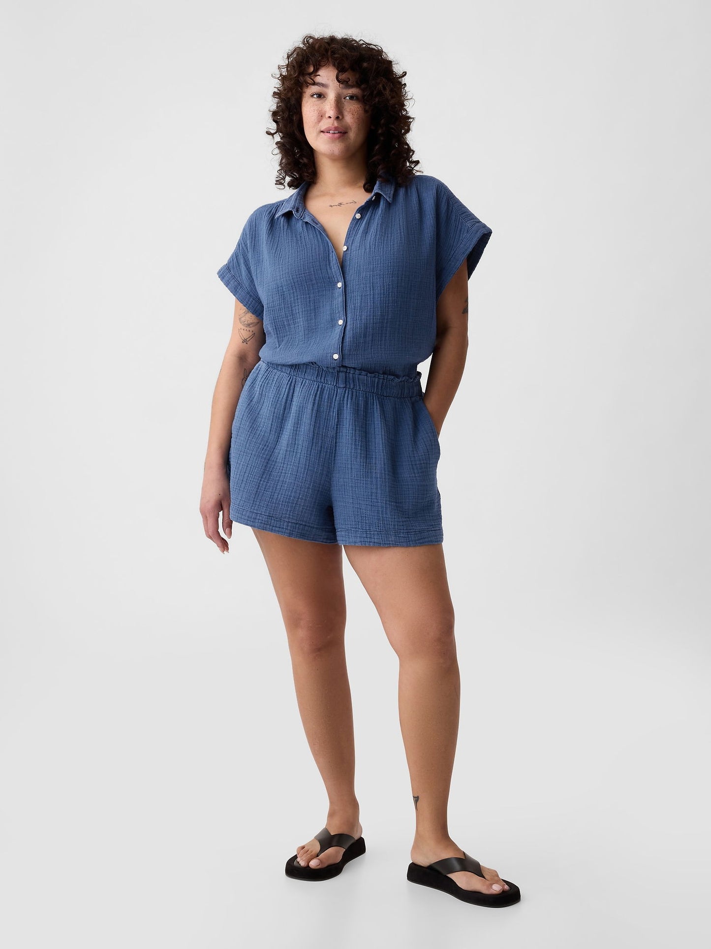 Mavi Crinkle Gauze Denim Easy Şort