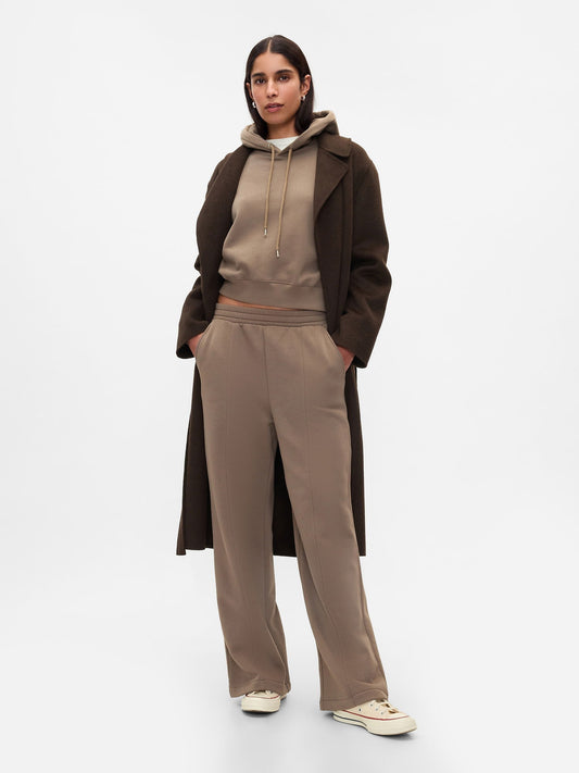 Kahverengi Vintage Soft Wide-Leg Fleece Eşofman Altı