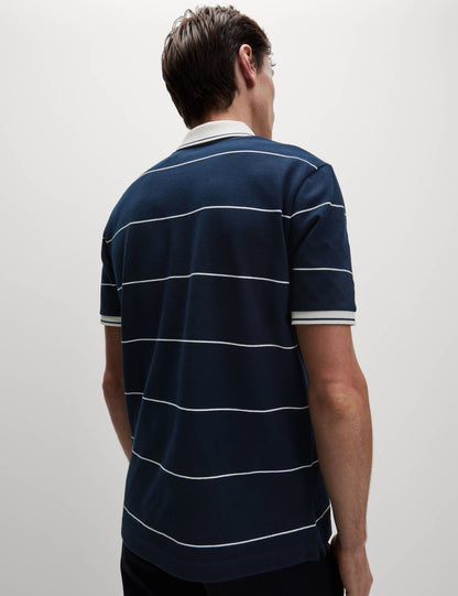 Saf Pamuklu Pique Çizgili Polo T-shirt