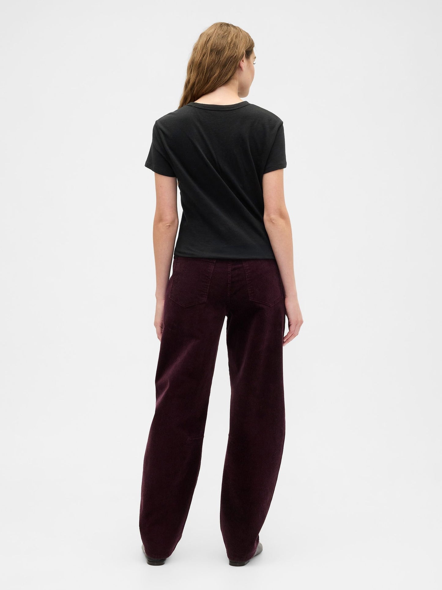 Bordo High Rise Barrel Corduroy Pantolon