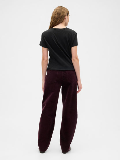 Bordo High Rise Barrel Corduroy Pantolon
