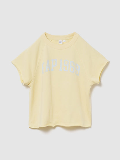 Sarı Relaxed Fransız Havlu Kumaş Grafik Baskılı T-shirt
