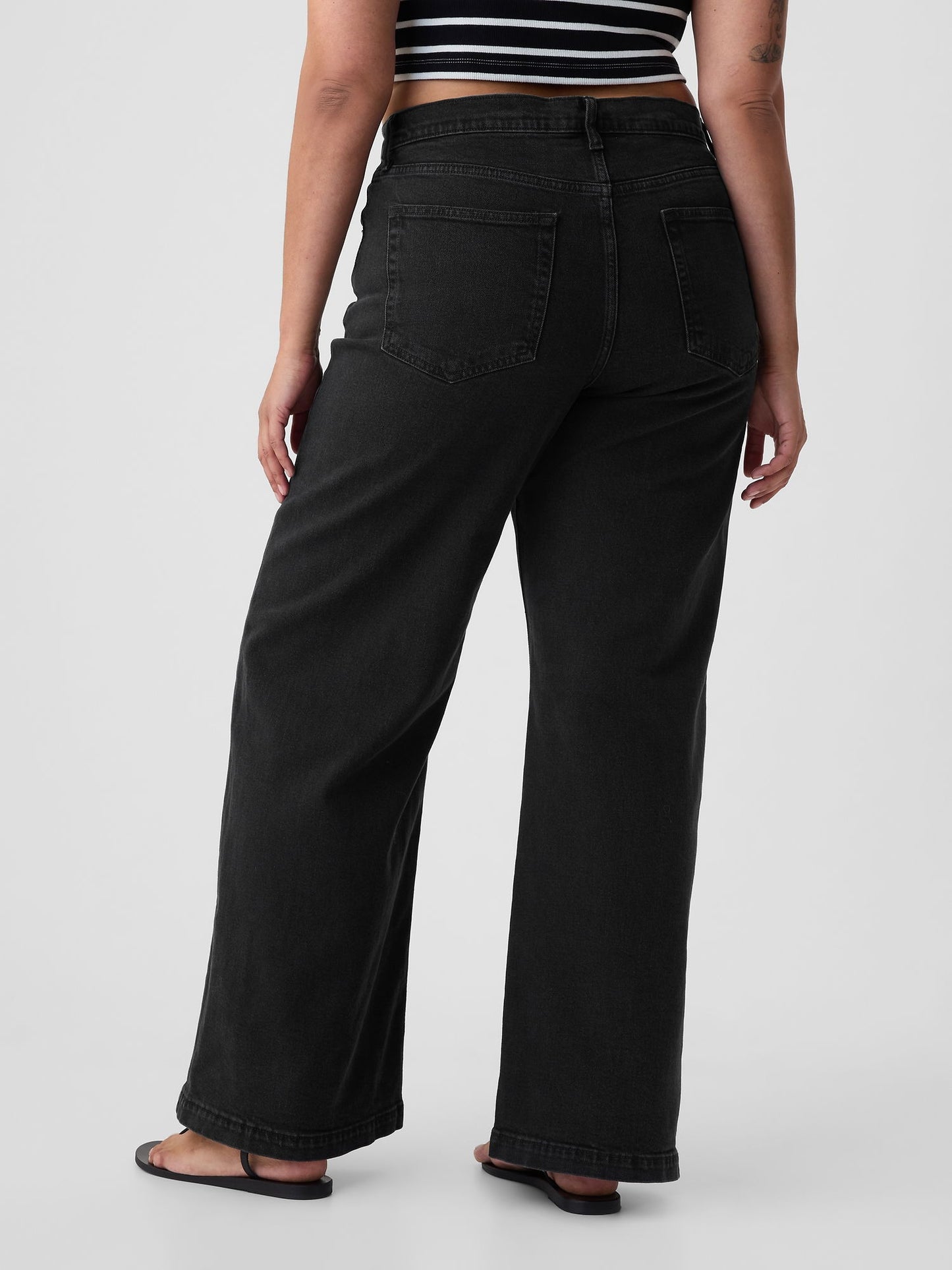 Siyah High Rise Stride Wide-leg Jean Pantolon