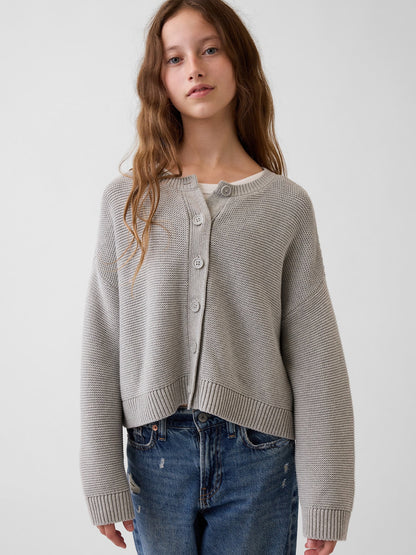 Açık Gri %100 Pamuk Oversized Boxy Triko Hırka
