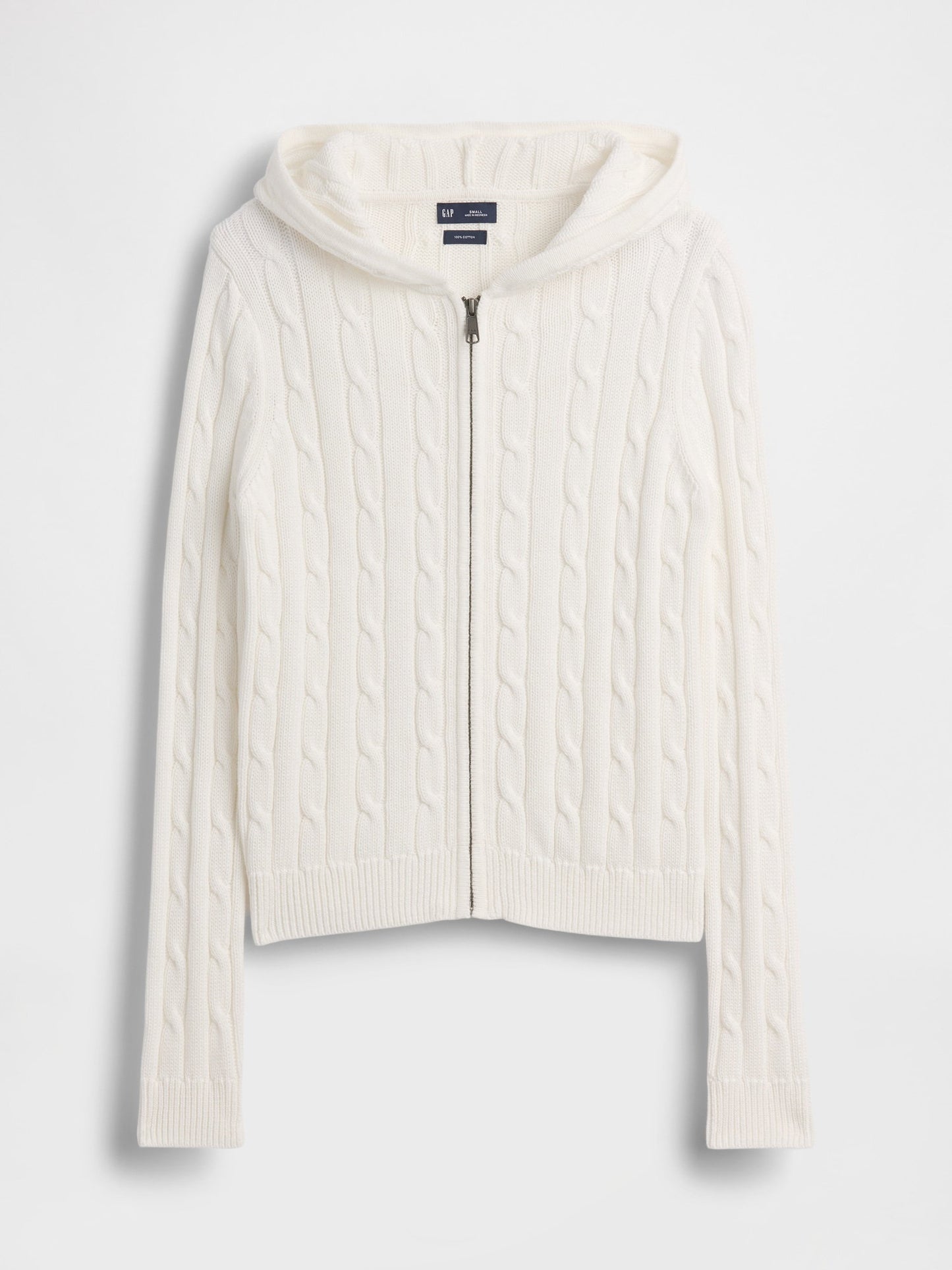 Beyaz %100 Pamuk Cable-knit Fermuarlı Hırka