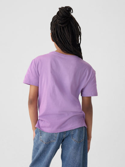 Lila Pullu Sequin Grafikli T-shirt