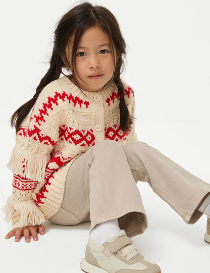 Fair Isle Püsküllü Yılbaşı Hırkası (1-8 Yaş)