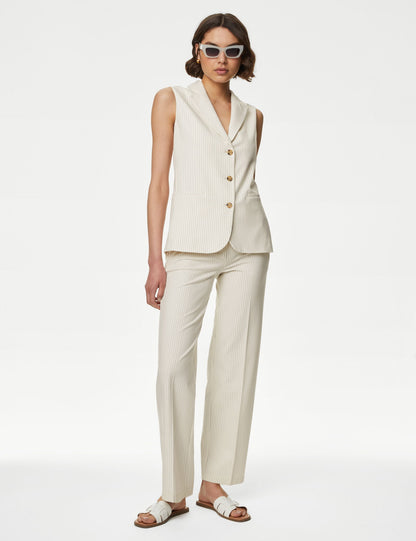 Tailored Fit Çizgili Uzun Klasik Yelek