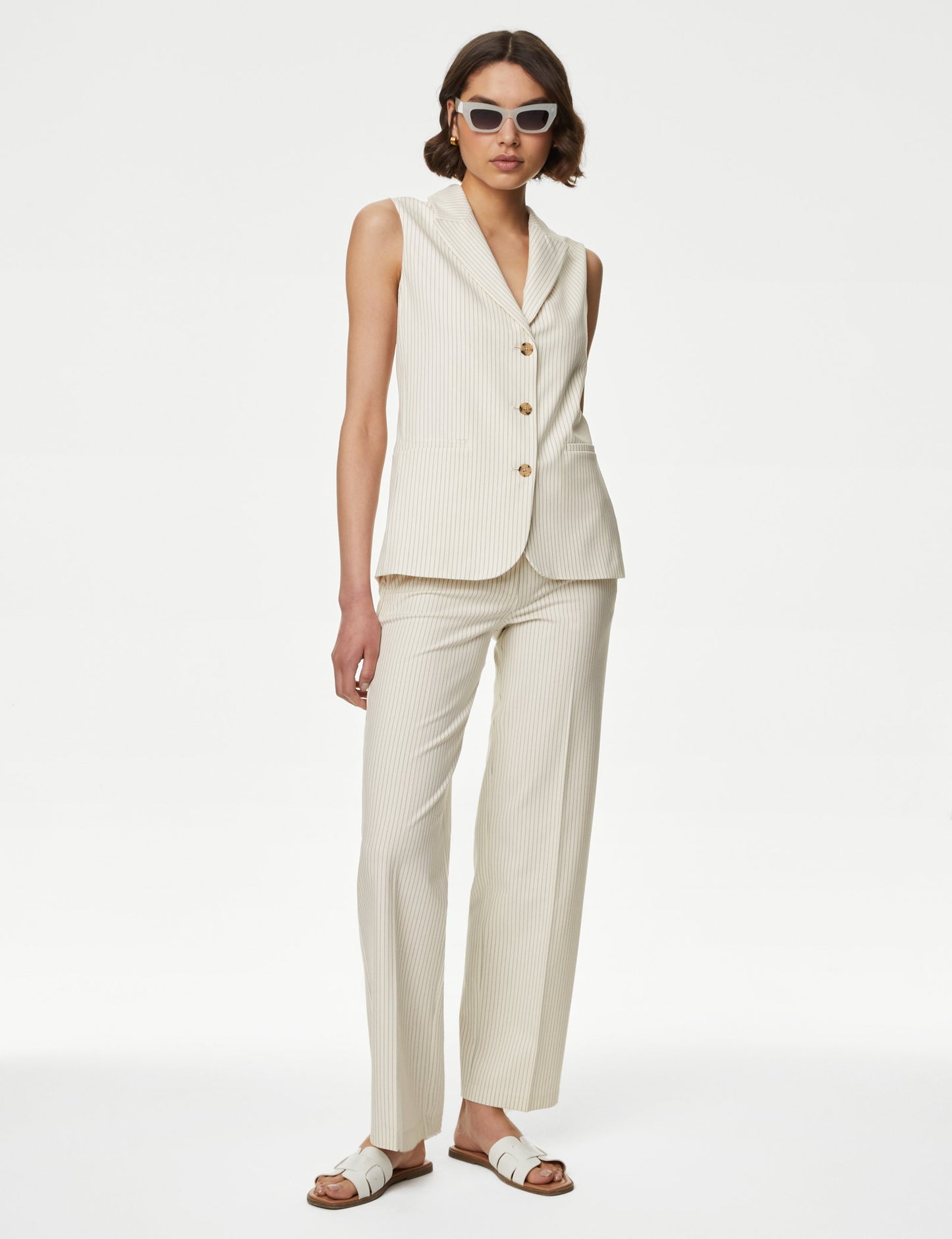Tailored Fit Çizgili Uzun Klasik Yelek