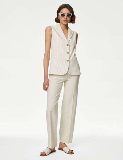 Tailored Fit Çizgili Uzun Klasik Yelek