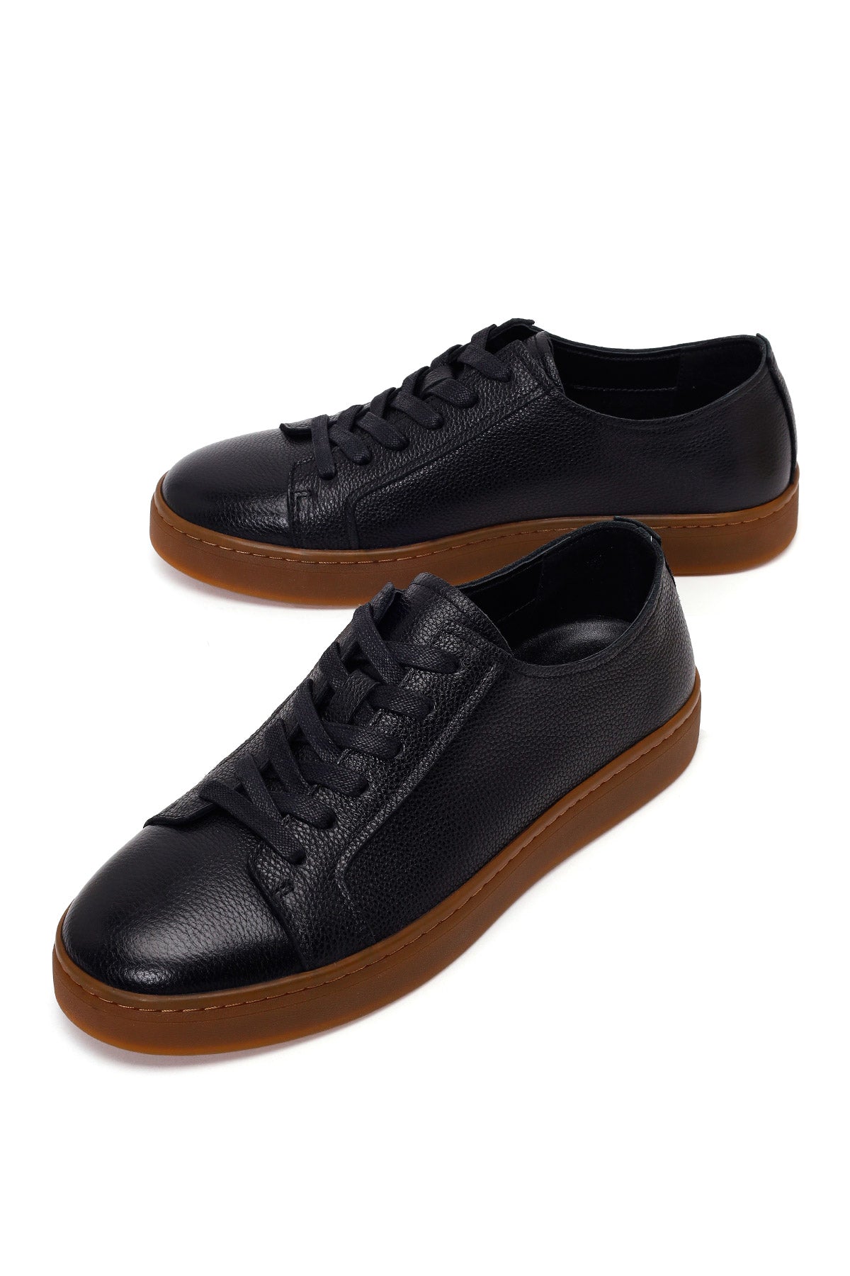 Erkek Siyah Bağcıklı Deri Sneaker