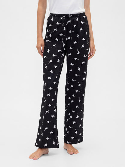 Siyah Desenli Poplin Pijama Altı