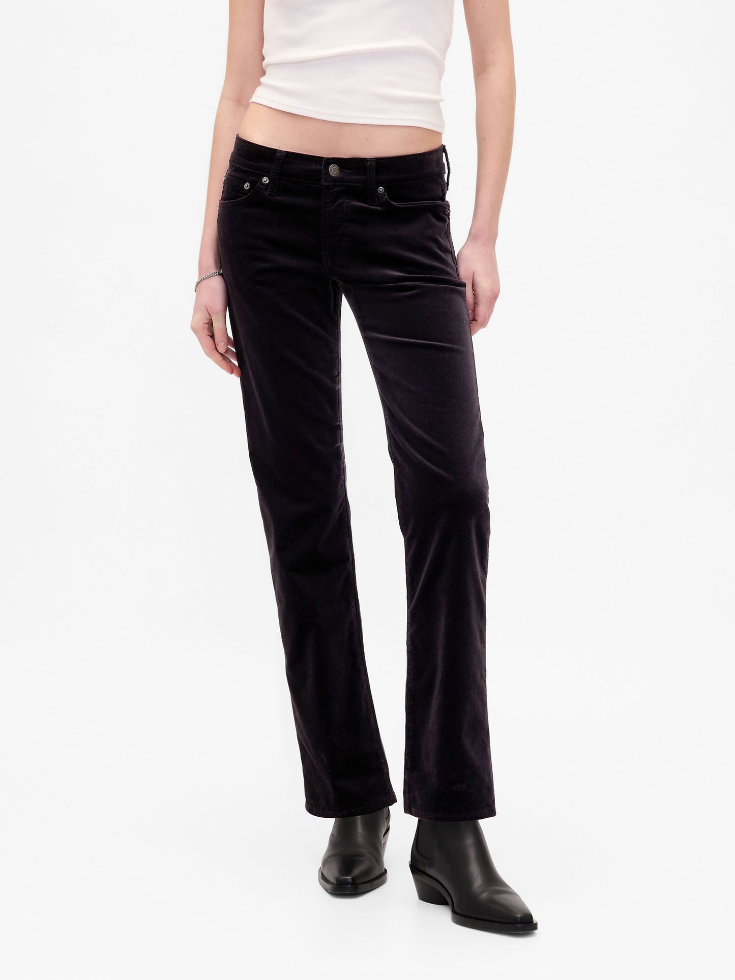 Siyah Low Rise Kadife '90s Slim Pantolon