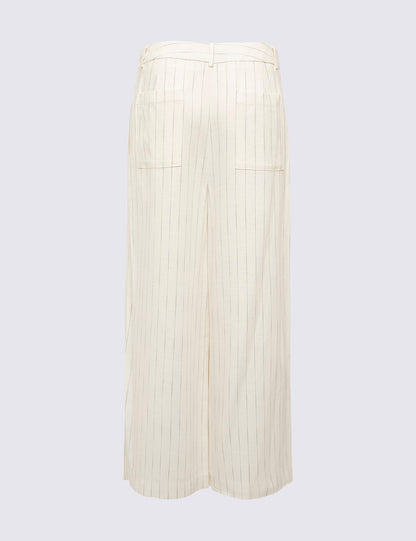 Keten Karışımlı Pileli Geniş Paça Pantolon