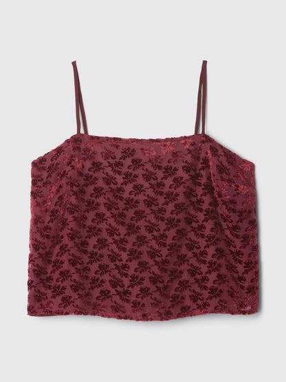 Bordo Kadife Işlemeli Crop Bluz