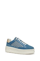 Geox Kadın Mavi D Spherica Ecub - 2 B - Em.te + Su Bağcıklı Desenli Kalın Tabanlı Deri Sneaker