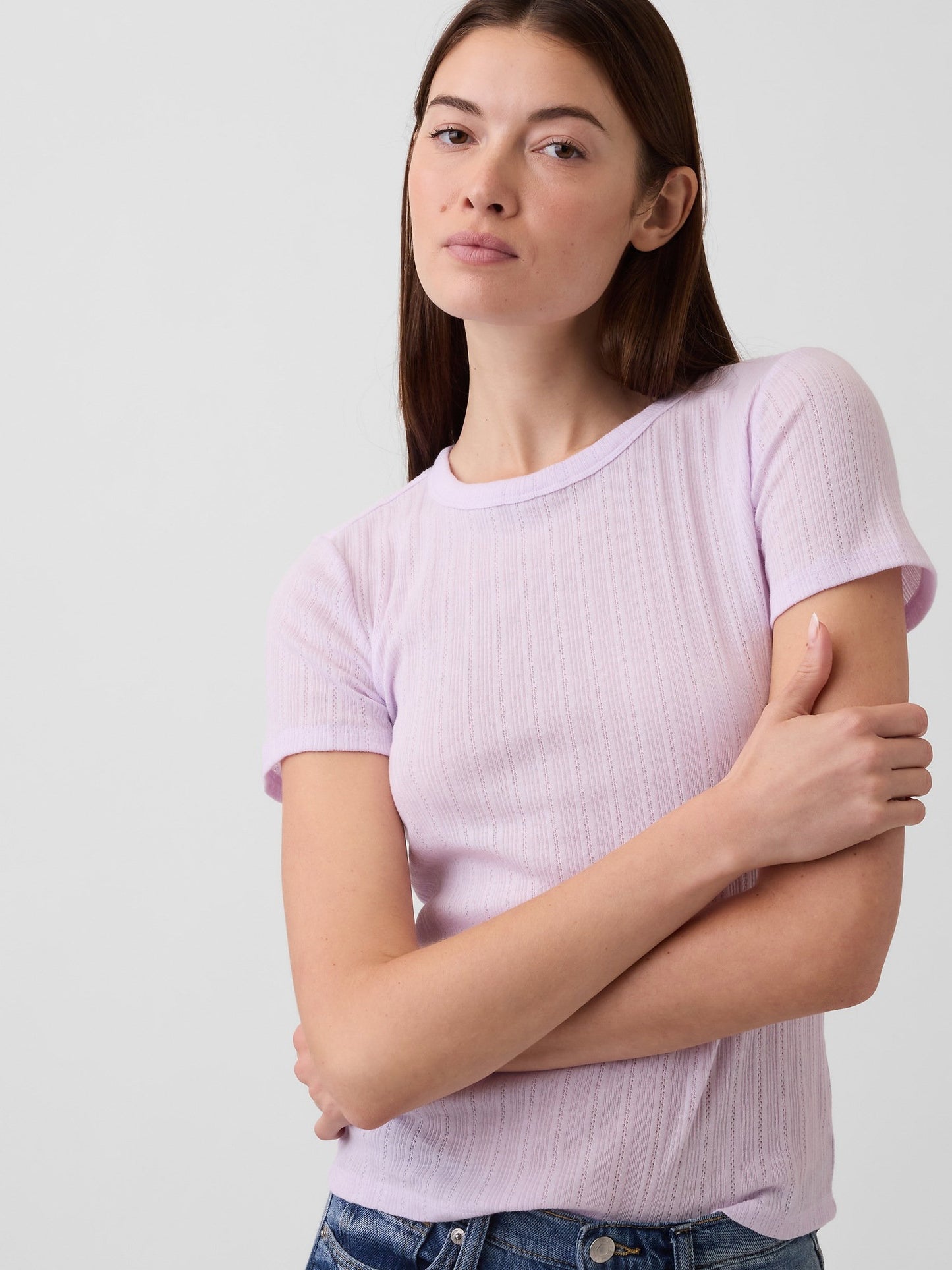 Lila Fitilli Pointelle Crewneck T-shirt