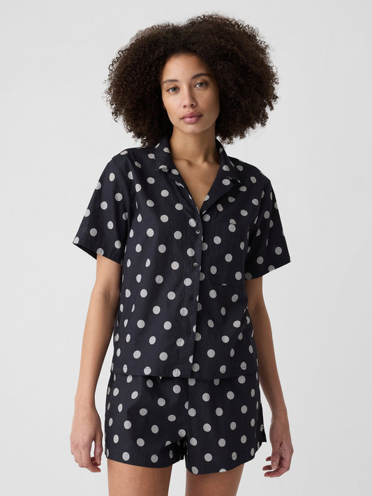 Siyah Desenli Poplin Pijama Üstü