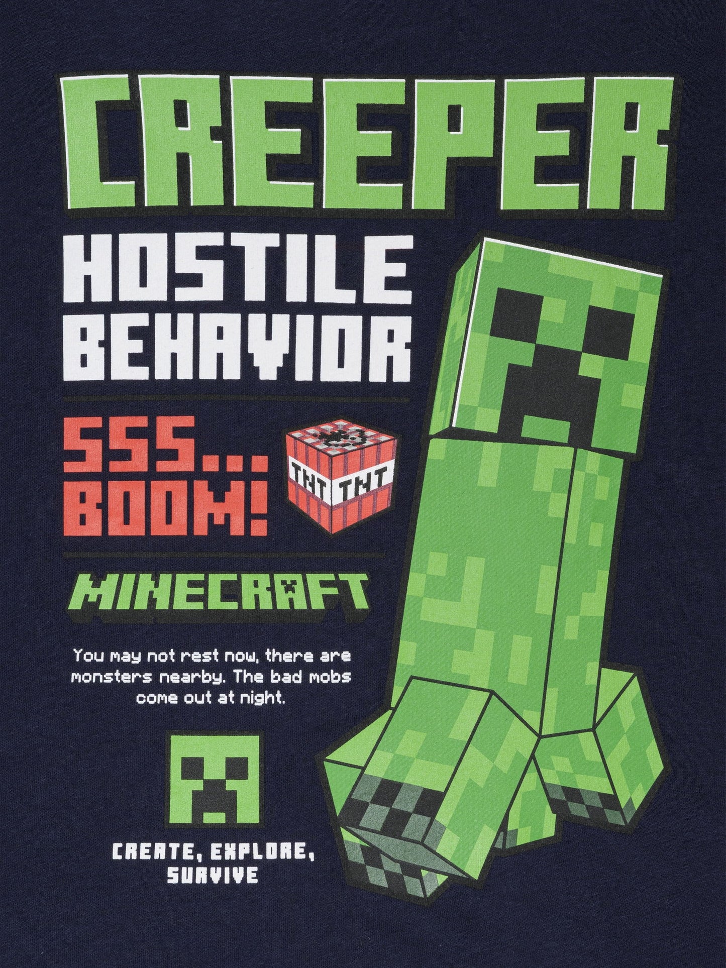 Lacivert Minecraft Grafik Baskılı T-shirt