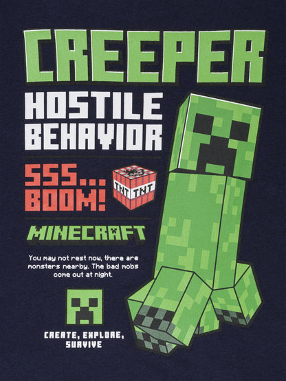 Lacivert Minecraft Grafik Baskılı T-shirt