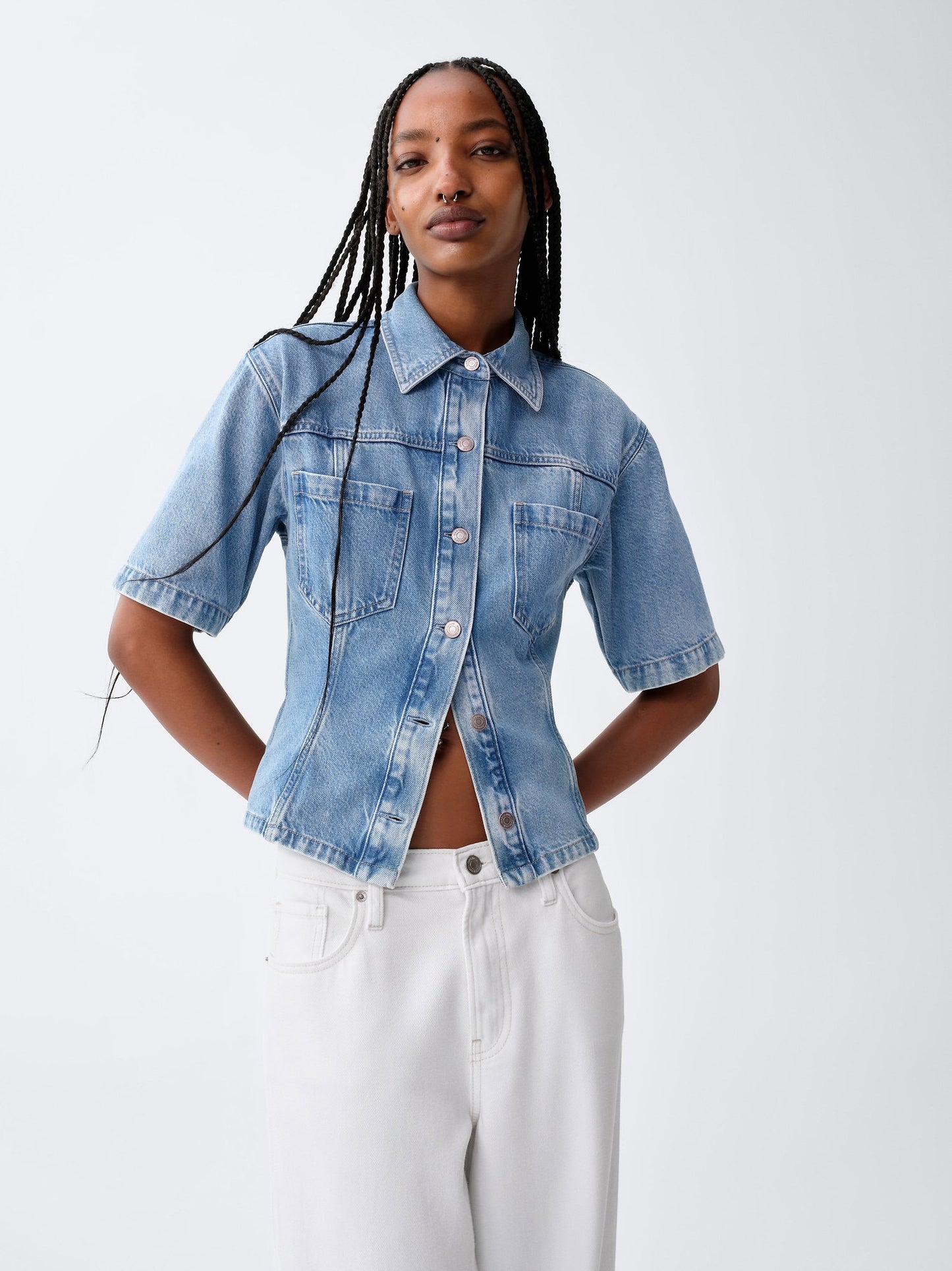 Açık Mavi Ultrasoft Denim Pocket Gömlek