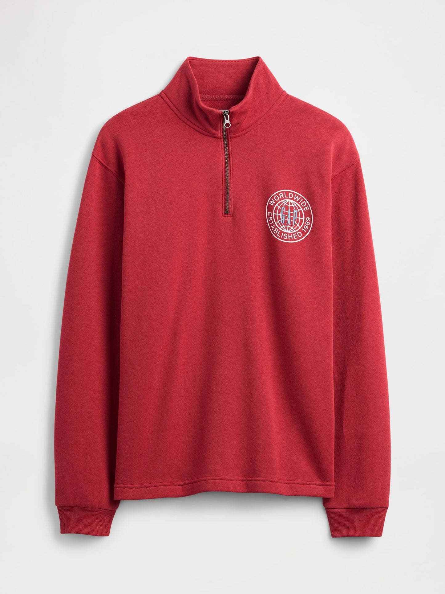 Kırmızı Relaxed Gap Grafik Yarım Fermuarlı Sweatshirt