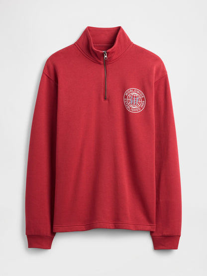 Kırmızı Relaxed Gap Grafik Yarım Fermuarlı Sweatshirt