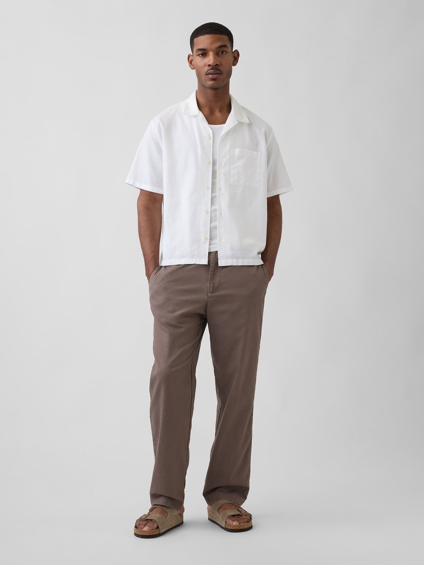 Kahverengi Keten Karışımlı Relaxed Taper Easy Pantolon