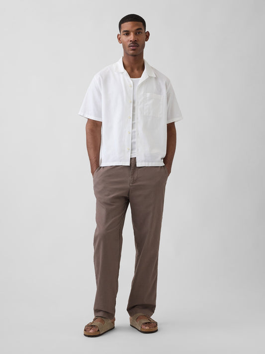 Kahverengi Keten Karışımlı Relaxed Taper Easy Pantolon