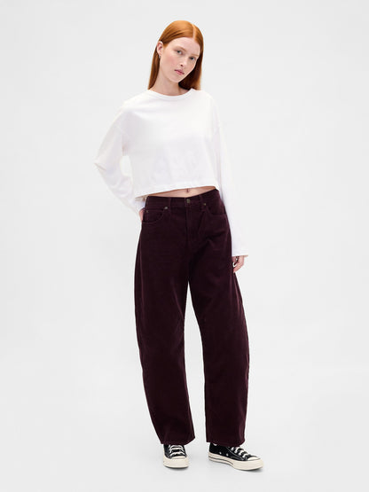 Bordo High Rise Kadife Barrel Pantolon