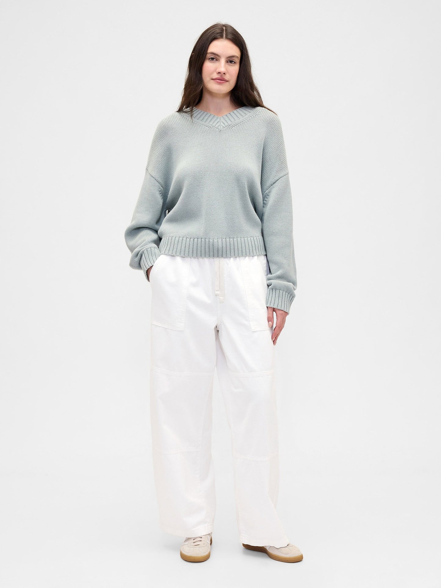 Beyaz Pull-on Wide Leg Jean Pantolon