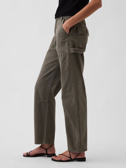 Haki Mid Rise Barrel Utility Ankle Pantolon