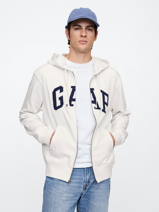Beyaz Gap Logo Fermuarlı Fransız Havlu Kumaş Sweatshirt