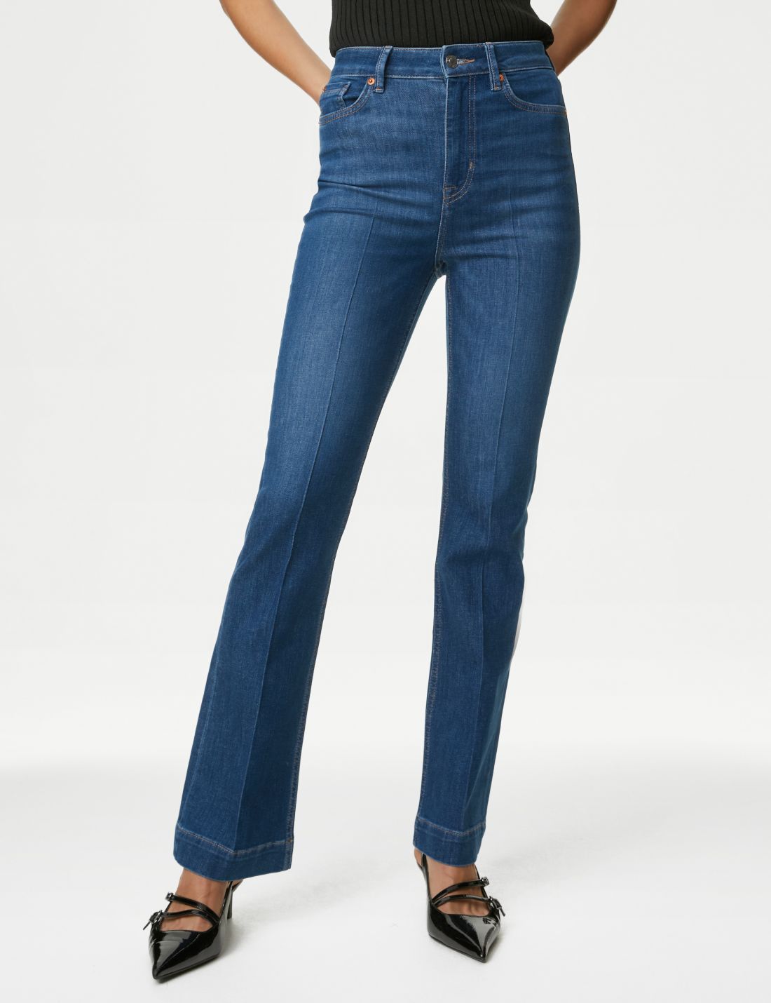 Yüksek Bel Slim Flare Jean Pantolon
