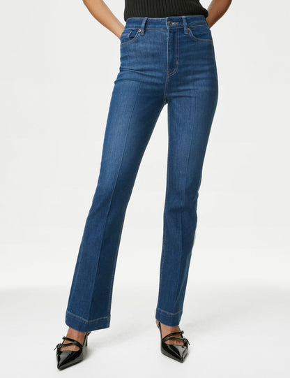 Yüksek Bel Slim Flare Jean Pantolon