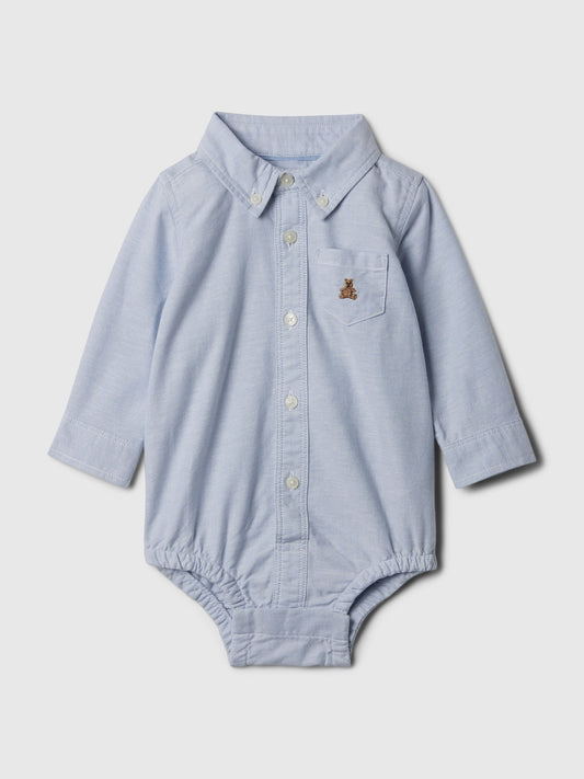 Açık Mavi Brannan Bear Işlemeli Oxford Bodysuit