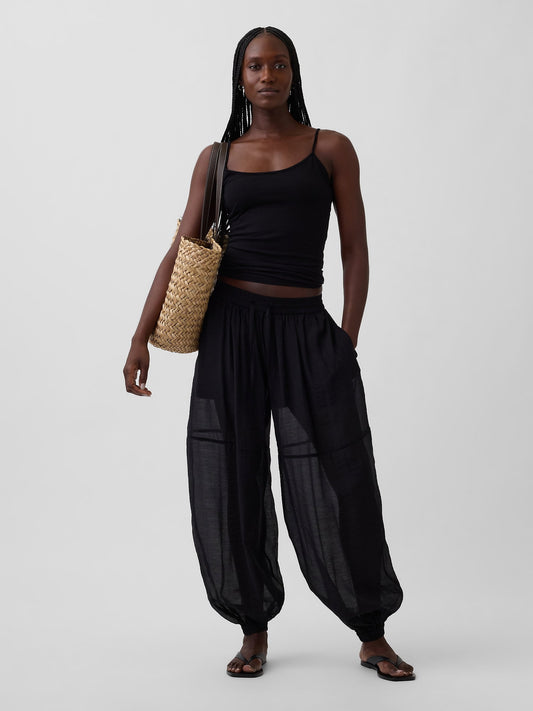 Siyah Sheer Paraşüt Pantolon