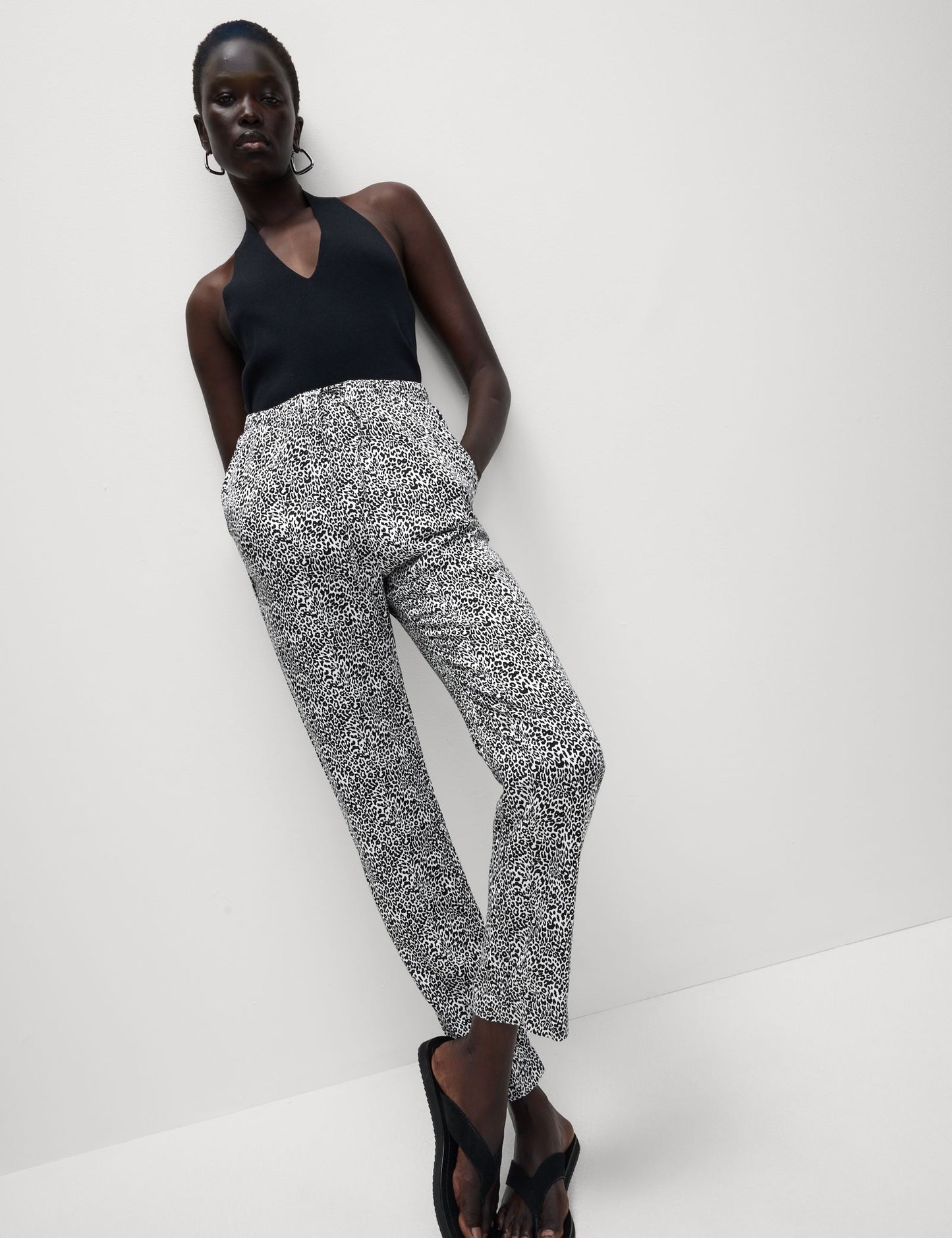%100 Twill Pamuklu Desenli Yüksek Bel Dar Paça Pantolon