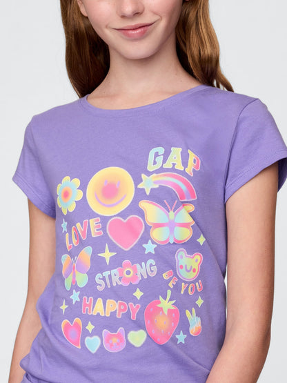 Mor 2'li Grafik T-shirt