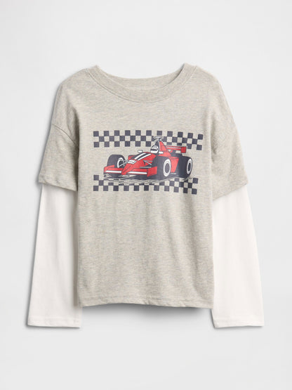 Gri Grafik Baskılı T-shirt