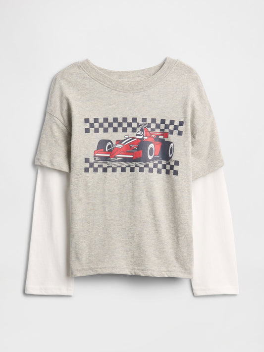 Gri Grafik Baskılı T-shirt