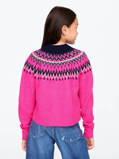 Pembe Fair Isle Desenli Kazak