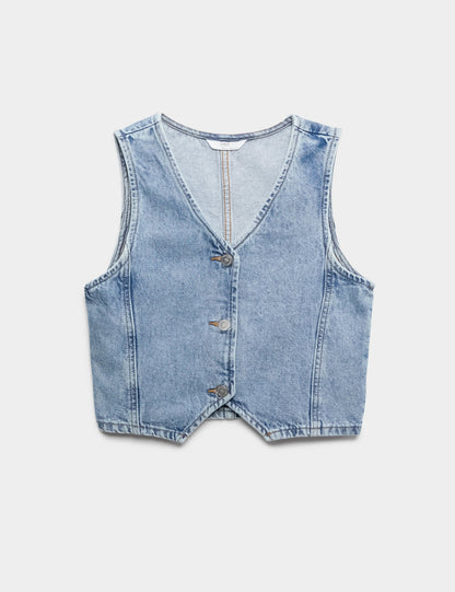 Pamuklu Denim Yelek