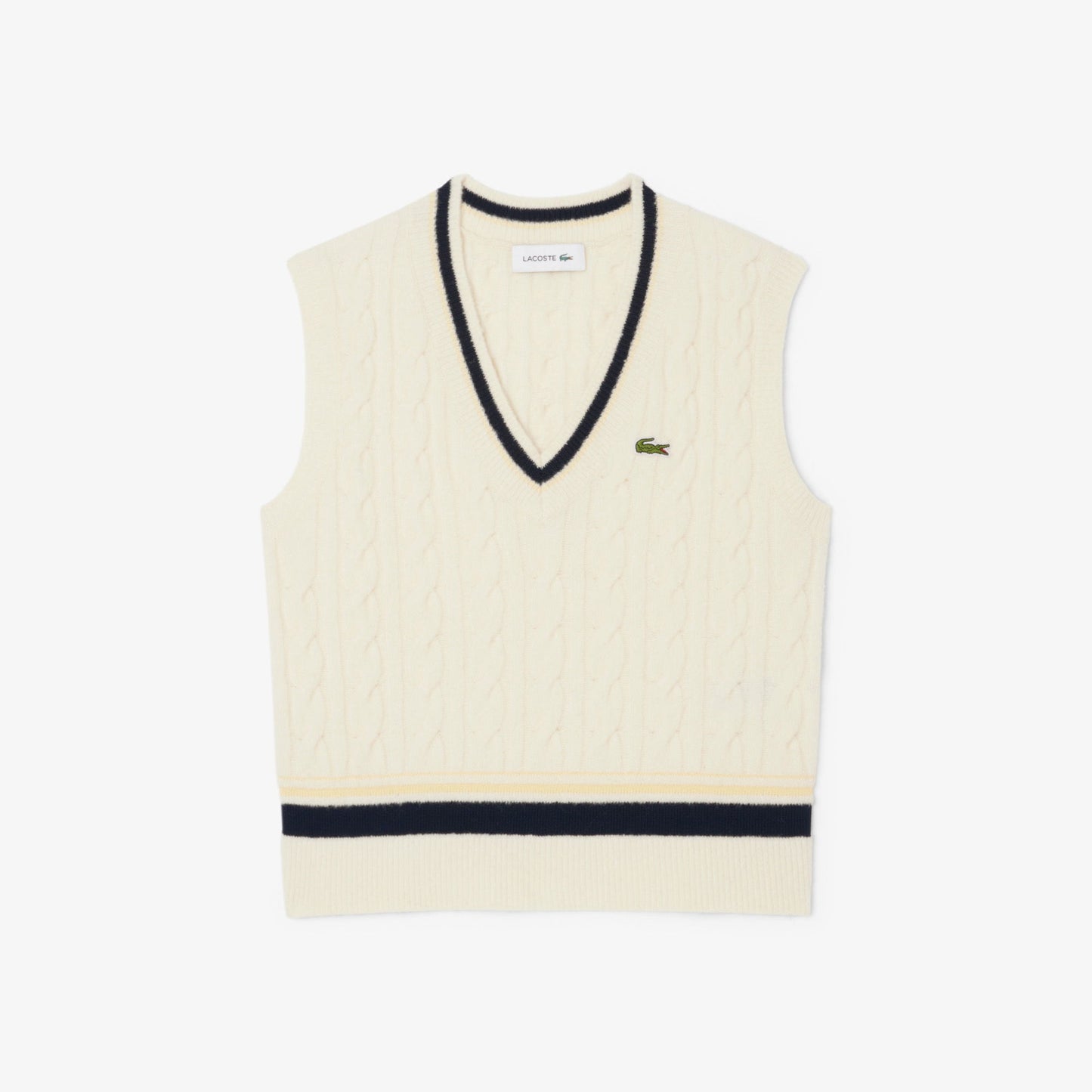 Lacoste Kadın Classic Fit V Yaka Krem Süveter