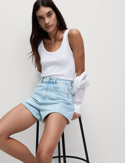 Mom Fit Yüksek Bel Denim Şort
