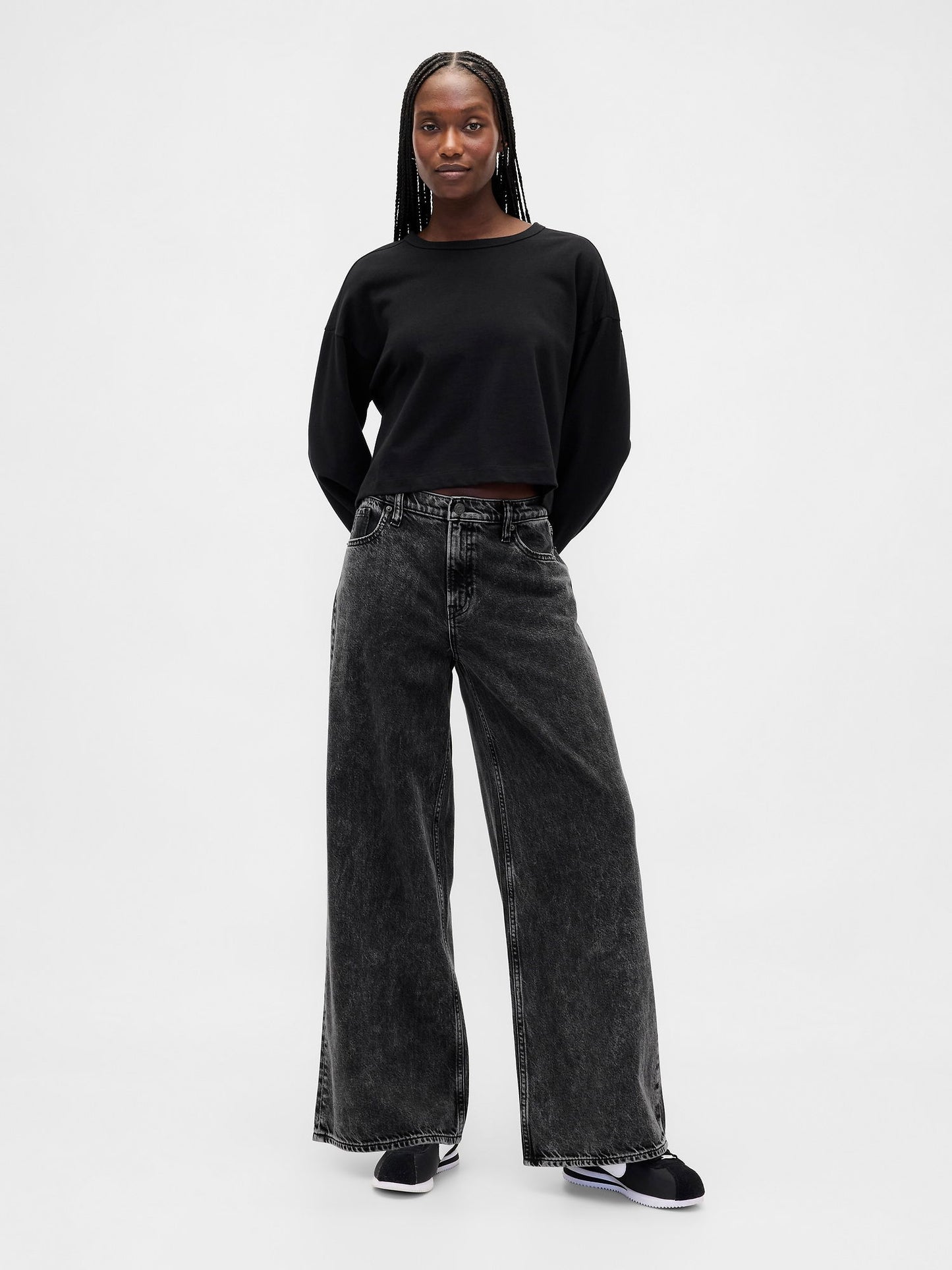 Siyah Mid Rise Ultrasoft Baggy Jean Pantolon